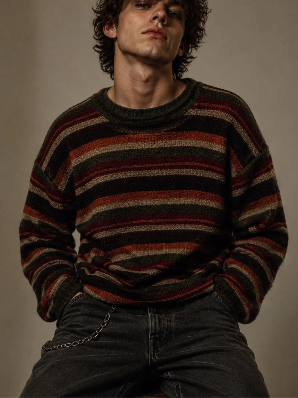 J. Crew vintage Men's 1990s grunge Striped 100% Wool Sweater XXL 39646